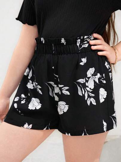 SHEIN Tween Girls Extended Size, Casual Workwear Style vävda raka shorts, vår/sommar