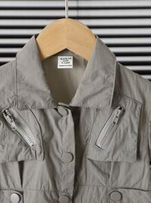 嬰兒男寶寶領口韓版休閒連身短褲 - 深灰色 - 查看 3