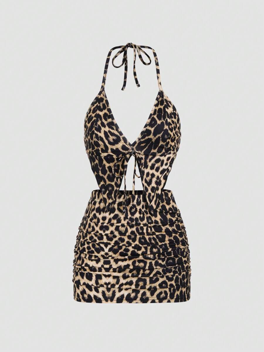 EgrlEra Women's Black Y2K Sexy Sequins 2pcs Deep V-Neck Tie Front Camisole & Mini Skirt Set. Suitable For New Year's Eve Parties, Valentine's Date Nights And Any Party Occasions. Cute And Flattering. - Multicolor - View 1