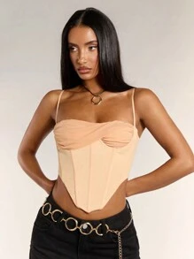 SHEIN BAE Women's Summer Fashion Fishbone Twist Splice Camisole - Apricot - View 3