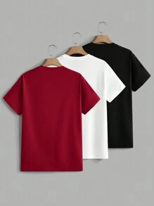 Manfinity VCAY 3pcs Pack Men's Summer Knitted Solid Color Casual Short Sleeve T-Shirt