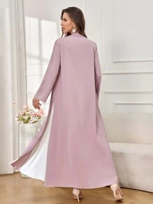 Al Najma 女士休闲阿拉伯斗篷长袖日常穿着，旅行朴素阿拉伯长袍 - 粉色 - 查看 2