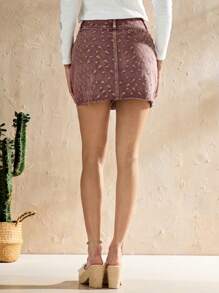 Forever 21 Váy mini Jean mùa hè, phong cách đi nghỉ thường ngày & phù hợp, thiết kế đau khổ - Màu Đỏ Sâu - Xem 2