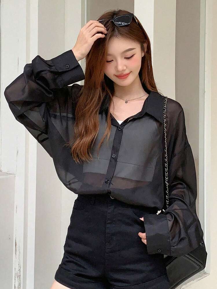 Women's Solid Color Long Sleeve Sun Protection Shirt, Summer,Long Sleeve Tops Sheer,Fall Women Clothes