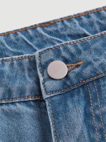 SHEIN MOD Quần jean ống đứng thêu hoa anh đào cho nữ, quần thường ngày có túi - Rửa nhẹ - Xem 5