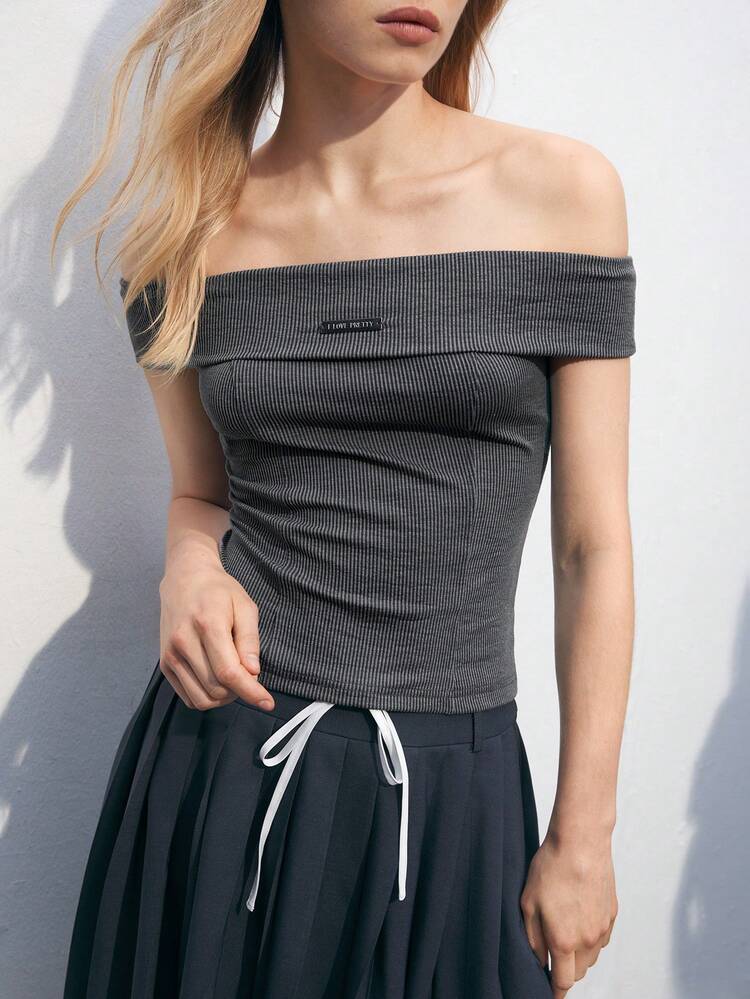 SHEIN Maija レディース オフショルダー トップス、バックタイ付き