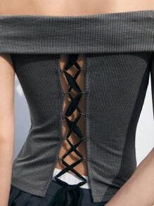 Maija Women's Off Shoulder Top With Back Tie - Purple - View 4