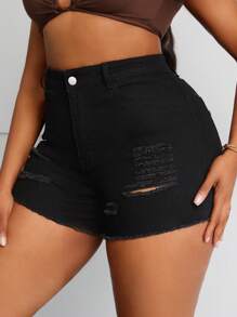 SHEIN SXY 大尺碼牛仔性感破洞彈力短褲