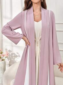 Al Najma 女士休闲阿拉伯斗篷长袖日常穿着，旅行朴素阿拉伯长袍 - 粉色 - 查看 5