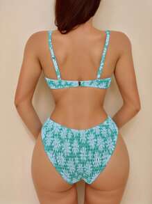 SHEIN Swim Women's Summer Beach Floral Print  Bikini Set, Two-Piece - Mint Green - View 4