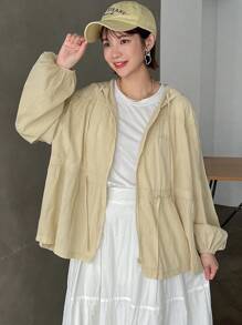 FRIFUL Women's Fashion Solid Color Long Sleeve Hooded Zipper Jacket,Fall Clothes - Yellow - View 3