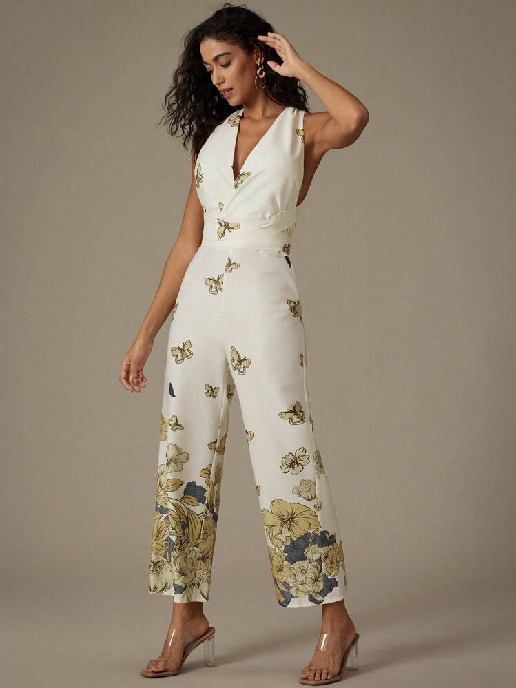 Aveloria Modichic Jumpsuit ống rộng in hoa và bướm quấn chéo có eo thon - Nhiều màu - Xem 2