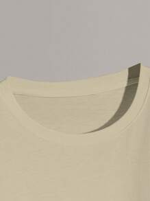 Áo thun nam cổ tròn tay ngắn, thời trang tối giản màu trơn, mặc hàng ngày mùa xuân và mùa hè - Màu Khaki - Xem 5