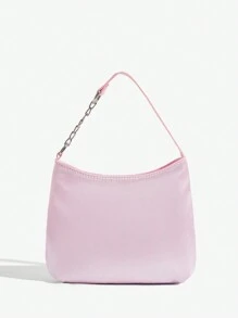 SHEIN ICON Ladies' Fashionable And Unique Y2K Retro Metallic Chain Satin Hobo Bag With Shoulder Strap, Suitable For Parties, Date Nights, Birthdays And Other Occasions, Woven Handbag, Hobo Bag, Fun, Vintage, Y2K Style, Suitable For Personalities Of Sweet And Cool Girls Who Prefer Ballet Style. - Pink - View 4