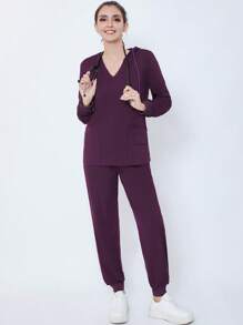 Chạy Bộ Nữ Matte Co Giãn Đồng Phục Y Tá, Tẩy Tế Bào Chết, Quần Áo Bảo Hộ Lao Động Có Túi, Thoáng Khí Chải Quần Áo Rửa Tay Bộ Đồ - Màu tím - Xem 9