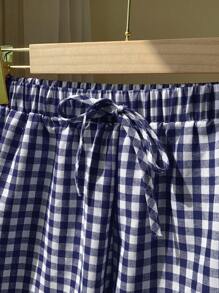 Comfortcana 女性休閒格紋編織短褲，夏季 - 藏蓝色 - 查看 4