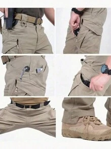 Men's Solid Color Straight Loose Casual Zip-Up Cargo Pants, Fall