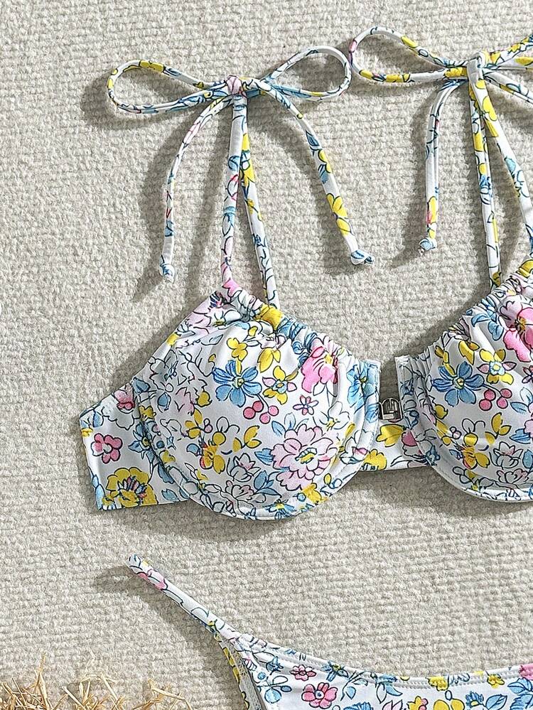 Printed Bikini Set (Print Randomly), Women For Summer Beach Vacation