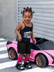 SHEIN 嬰兒女童高低不規則下擺t恤&汽車&字母圖案cami連體褲套裝 - 彩色 - 查看 6