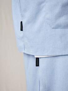 Manfinity RebelGame Men's Fashionable Casual Solid Color Loose Short Sleeve Shirt And Shorts Outfit, Daily Wear - Baby Blue - View 5