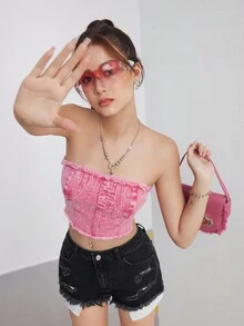SHEIN กางเกงยีนส์ขาสั้นสีดำ Y2K ขาดสำหรับวัยรุ่นหญิง, กางเกงยีนส์ขาสั้นฮิปสเตอร์ขาดสำหรับฤดูร้อน - สีดำ - ดู 4
