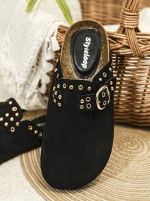 Solecia 女士时尚穆勒拖鞋，半拖鞋风格波西米亚风复古法式鞋万圣节圣诞节哥特式秋季 - 黑色 - 查看 4