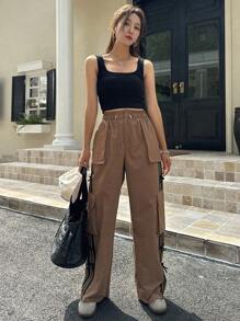 FRIFUL Women's Solid Color Simple Daily Long Pants