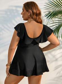 SHEIN Swim Curve Plus Size Women's Solid Color Simple Daily Swimsuit Dress