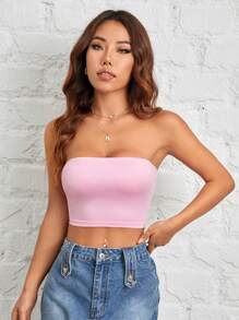 SHEIN PETITE 3-Piece Casual Simple Solid Color Tight Short Outer Wear Tube Top Women's Tops For Summer - Multicolor - View 4