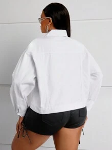 SHEIN SXY Plus Size Washed White Denim Jacket - White - View 2