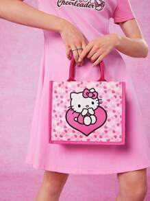 HELLO KITTY AND FRIENDS | SHEIN 卡通和爱心印花手提袋，情人节 - 粉色 - 查看 9