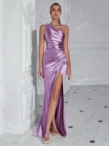 ADYCE Vestido de cóctel, fiesta, graduación o cena formal Adyce de un hombro plisado con abertura alta