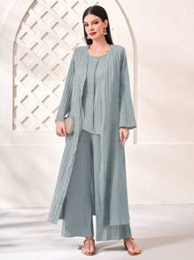 Mulvari Bộ đồ trên và dưới đơn giản màu trơn hàng ngày dành cho nữ - Xám - Xem 6