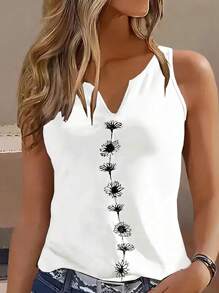 Casual Notch Neck Floral Print Tank Top - White - View 1
