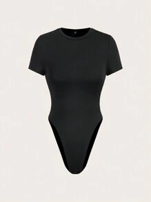 SHEIN Essnce Women's Casual Comfort Black Simple Daily Short Sleeve Skirt Black Skirt Two Pieces Set Airport Outfit Back To School Clothes Women Two Pieces Sets Teacher Clothes Set For Fall - Black - View 4