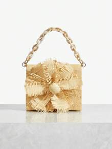 SHEIN SXY Women's Fashionable And Elegant Summer Vacation Straw Woven Flower Acrylic Chain Top Handle Bag
