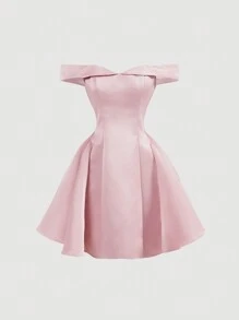 SHEIN MOD White Off-Shoulder Empire Waist Vintage Style Dress