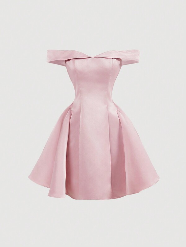 SHEIN MOD Vestido estilo vintage blanco con hombros descubiertos y cintura imperio