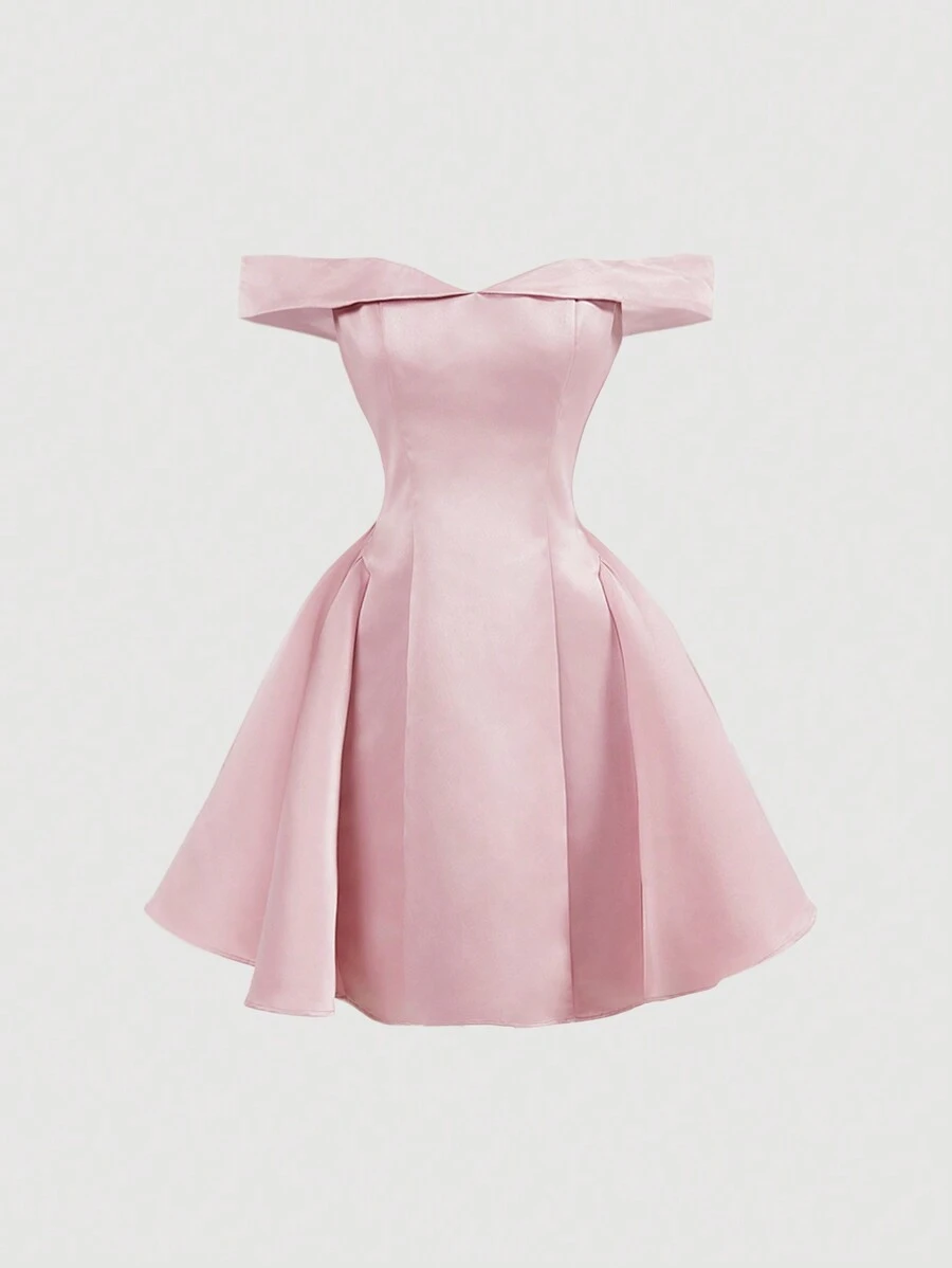 SHEIN MOD White Off-Shoulder Empire Waist Vintage Style Dress