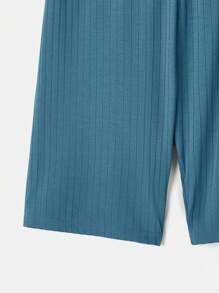 SHEIN LUNE Women's Solid Color Ribbed Elastic Waist Short Casual Leggings,Gym,3pcs - Multicolor - View 3