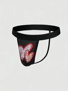 Men's Digital Printed Thong With Heart Pattern Sexy Underwear