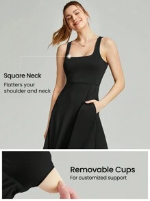 GLOWMODE Modal Square Neck Pocketed Maxi Slip Dress - Black - View 3
