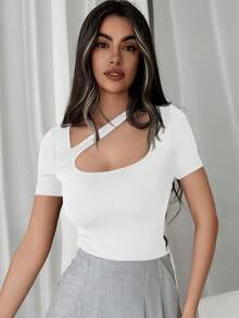 Firerie Camiseta ajustada de cuello cuadrado para mujer con huecos - Blanco - Ver 5