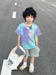 SHEIN Baby Boys Tie-Dye Casual Street-Style T-Shirt And Cargo Shorts Set - Multicolor - View 4