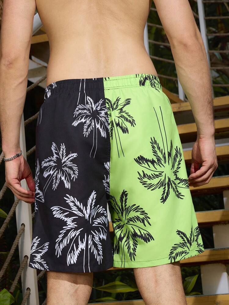 Men's Palm Tree Printed Drawstring Waist Loose Beach Shorts For Vacation