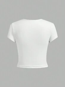 SHEIN EZwear 4入組女士夏季短袖修身T恤，豹紋和純色款，圓領設計 - 彩色 - 查看 8