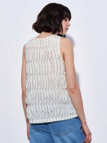 Maija White French Style Women's Casual Loose Tank Top With Multiple Layers And Frill Trim For Summer - Black - View 8