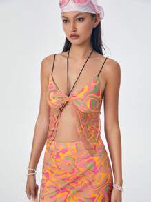 Studio sunshine Artist 女款 Y2K 休闲印花修身短款吊带背心 性感、假日、节日 - 彩色 - 查看 3