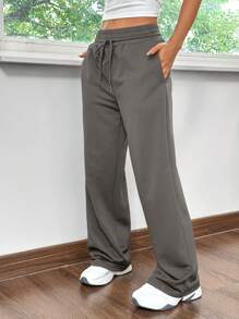 SHEIN EZwear 夏季家庭和運動寬鬆灰色直筒休閒短褲 - 灰色 - 查看 5