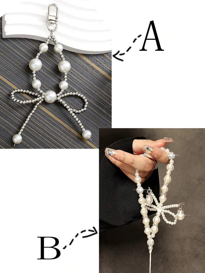 Our Goth Pearl & Rhinestone Bowknot Mobile Phone Lanyard, Anti